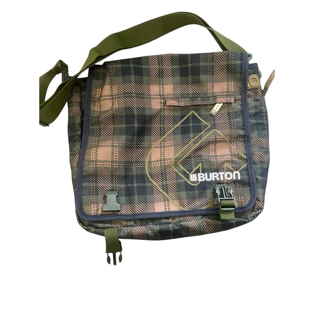 Burton Messenger Bag Laptop Bag Green Plaid Travel - Crossbody Multi Compartment